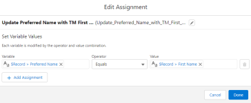 Screenshot: Assignment details entered as described in the step